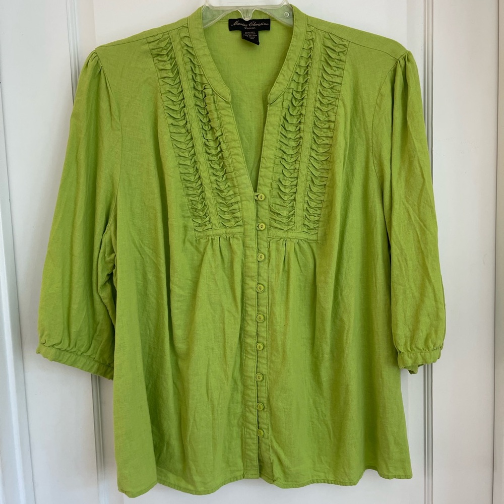 Marisa Christina woman size 3X linen blend kelly green top.